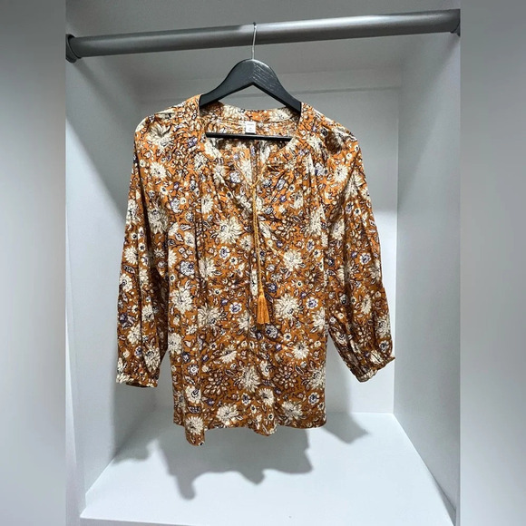 Old Navy Floral Print Tie-Neck Swing Blouse oversized bohemian Flowy top xs - Picture 1 of 9